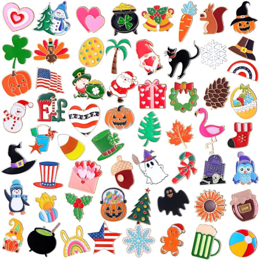 60 Pcs Holiday Enamel Pins Bulk Set Zinc Alloy Backpack Lapel Badge